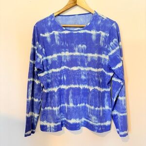 Lands' End Blue White Tie-Dye Rash Guard Long Sleeve Beach UPF